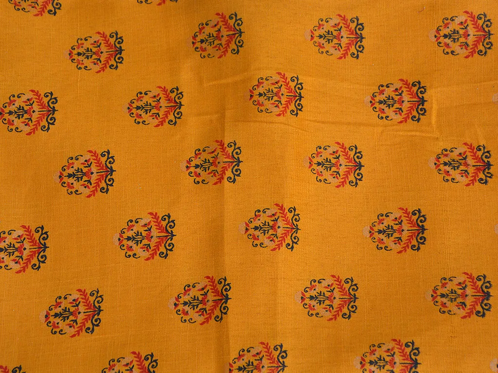 Mustard Yellow Motifs Digital Printed Premium Crepe Fabric